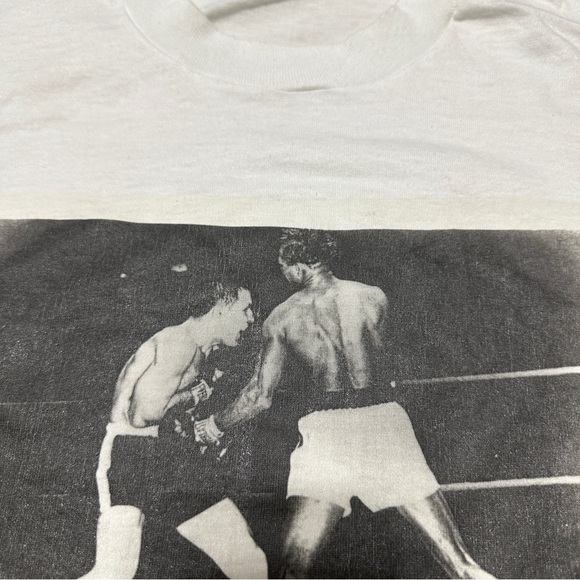 Vintage 80's Sugar Ray Robinson vs LaMotta T-shirt Sz Large White Boxing Tee - Picture 3 of 7